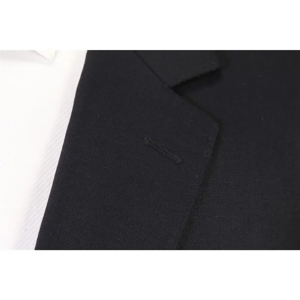 Custom Tailored Bespoke Solid Black 2-Btn Wool Suit 46R